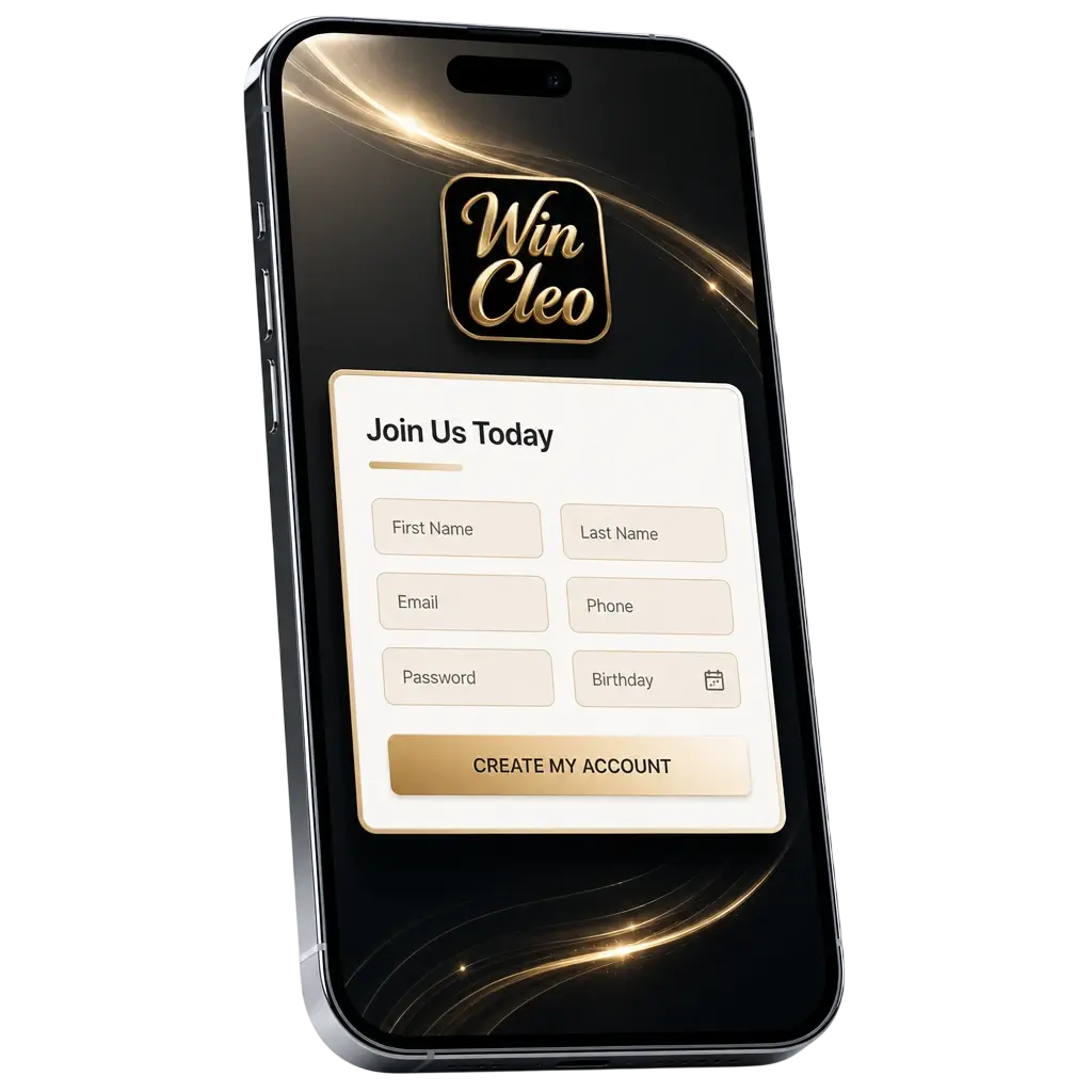 Step-by-step guide to signing up and creating a WinCleo account in the United Kingdom, including the registration form and bonus offer