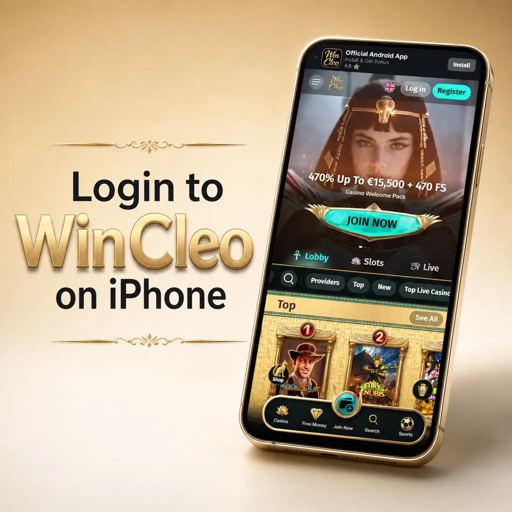 WinCleo login screen on iPhone showing email, password fields and sign-in button on mobile site