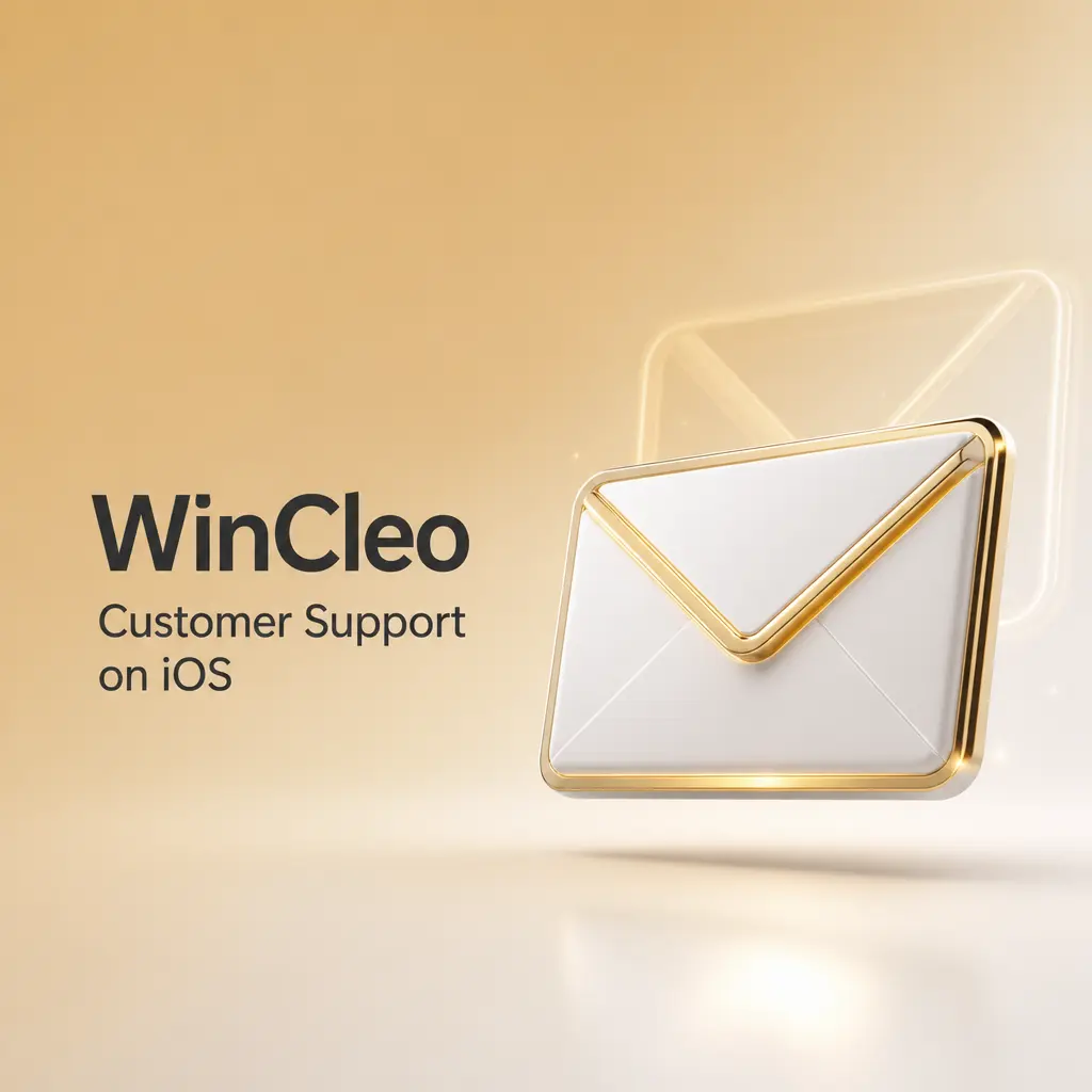 WinCleo customer support on iOS showing live chat, email contact, and help centre options on mobile